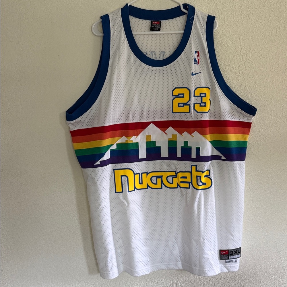 Nike White Nuggets Jersey with Rainbow Design